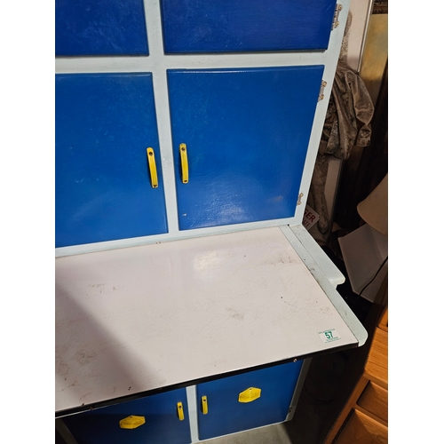 57 - Blue painted and enamel retro kitchen cabinet