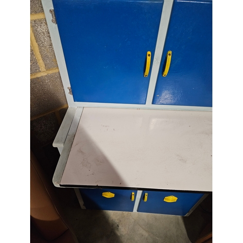 57 - Blue painted and enamel retro kitchen cabinet