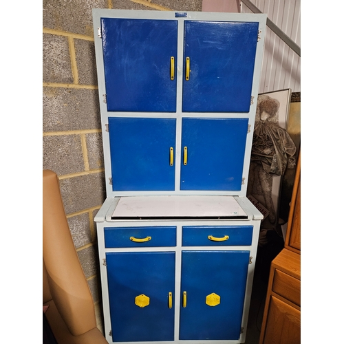 57 - Blue painted and enamel retro kitchen cabinet