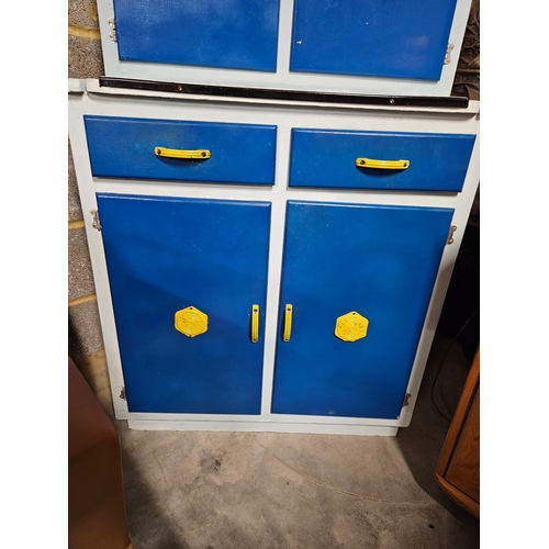 57 - Blue painted and enamel retro kitchen cabinet