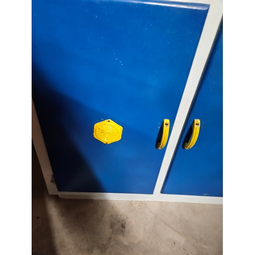 57 - Blue painted and enamel retro kitchen cabinet