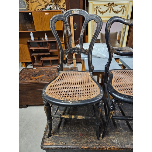 60 - Antique oriental and bergère inlaid chairs