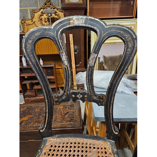 60 - Antique oriental and bergère inlaid chairs