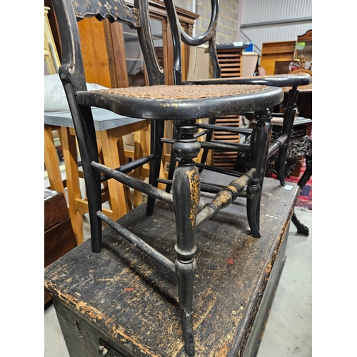 60 - Antique oriental and bergère inlaid chairs