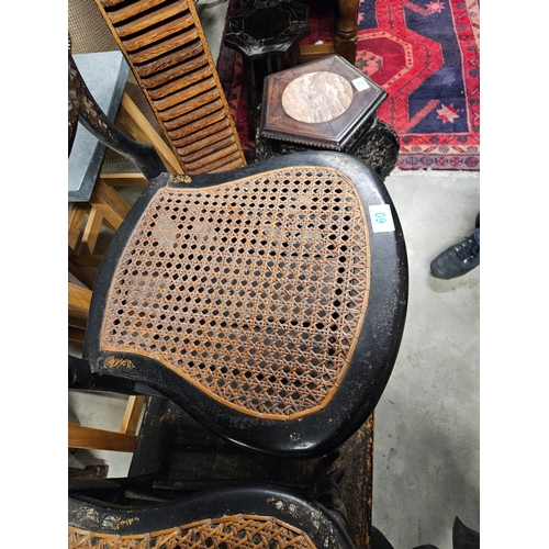 60 - Antique oriental and bergère inlaid chairs