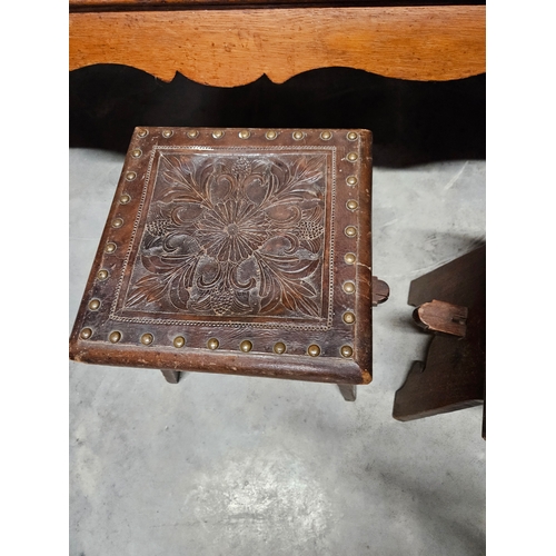 47 - Pair of antique leather topped stools