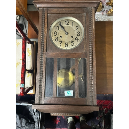 53 - 1930's wall clock with pendulum and key