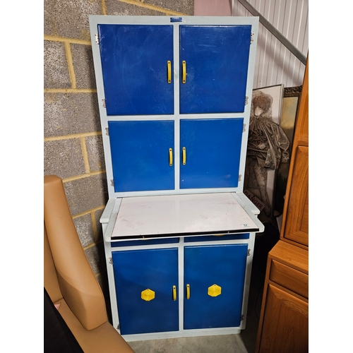 57 - Blue painted and enamel retro kitchen cabinet