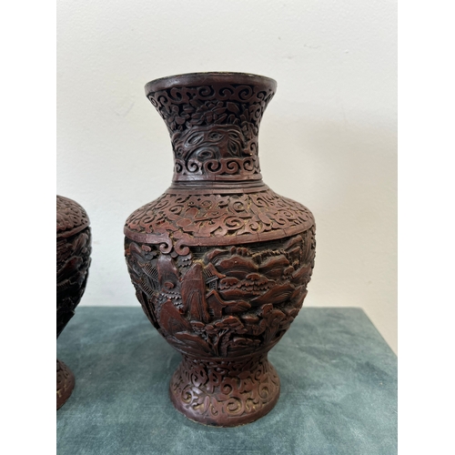 184 - Pair of Chinese Cinnabar vases circa 18th/ 19th century