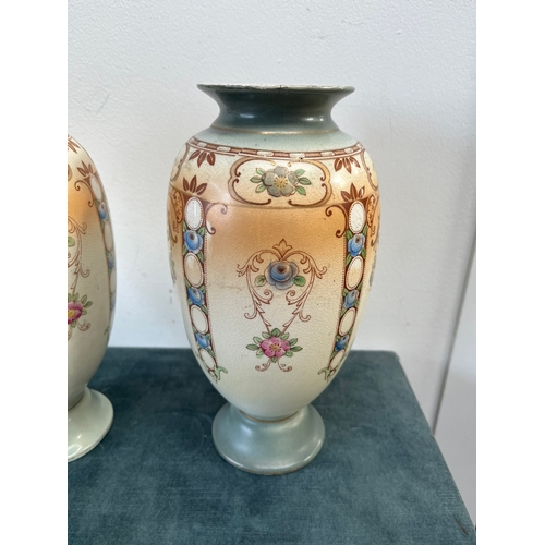 195 - 2 x Porcelain vases decorated with flowers