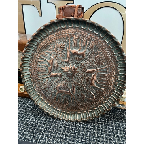 219 - Large antique copper tray decorated with camels