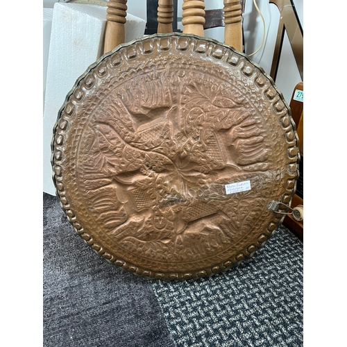 219 - Large antique copper tray decorated with camels