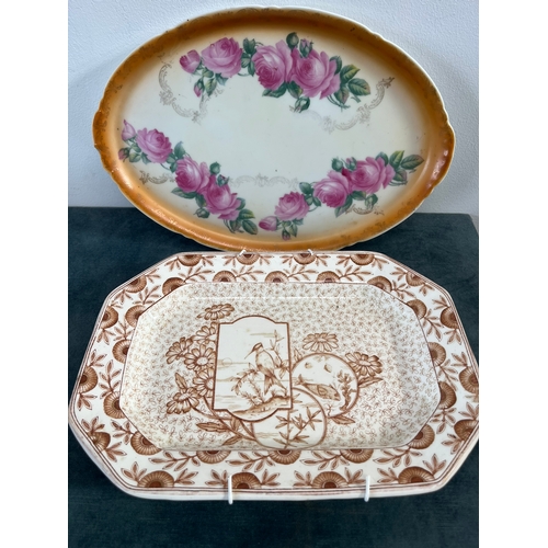 308 - 2 x Plates - One decorated with flowers, another with birds