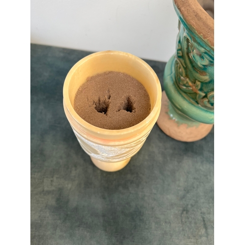 156 - Pottery green vase, Wedgewood style jug and alabaster pot