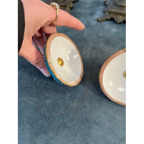 162 - Pair of French decorated urns with lion brass handles