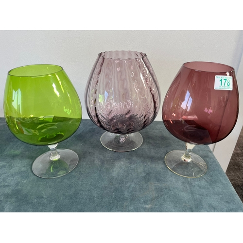 178 - 3 x Large glass brandy balloon vases