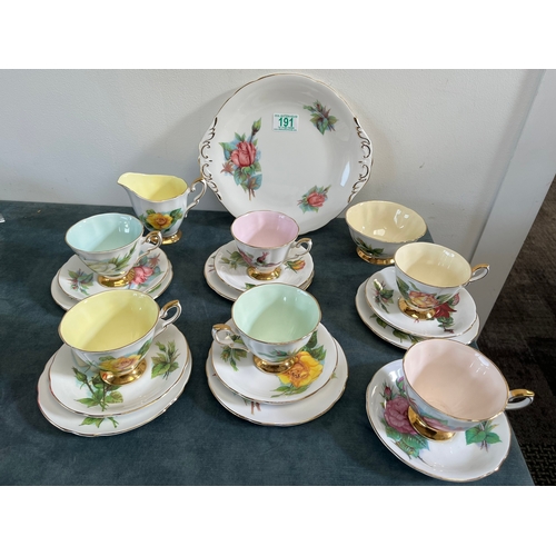 191 - Paragon - Harry Wheatcroft

6 x Cups
6 x Saucers
5 x Side plates
1 x Jug
1 x Sugar bowl 
1 x Cake pl... 