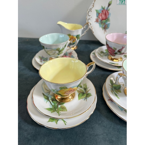 191 - Paragon - Harry Wheatcroft

6 x Cups
6 x Saucers
5 x Side plates
1 x Jug
1 x Sugar bowl 
1 x Cake pl... 