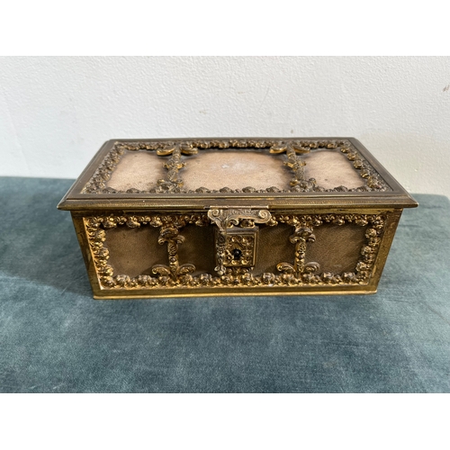 192 - Antique French brass and velvet lined box/ casket