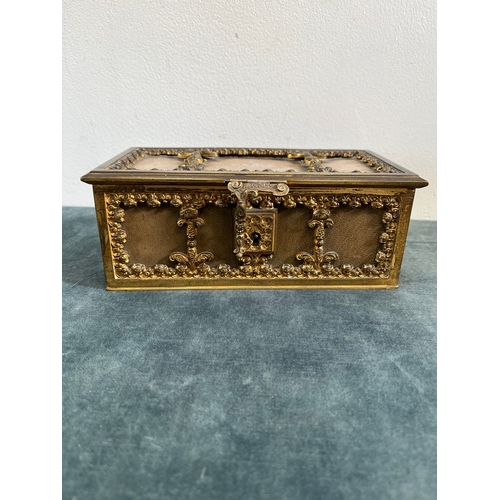 192 - Antique French brass and velvet lined box/ casket