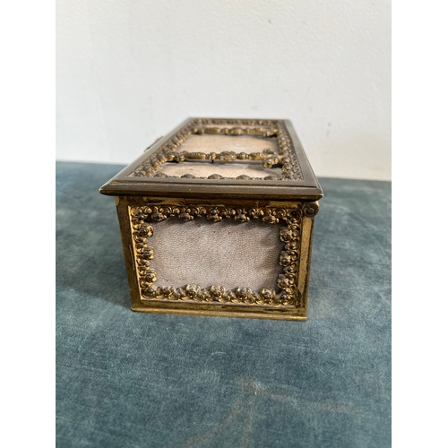 192 - Antique French brass and velvet lined box/ casket