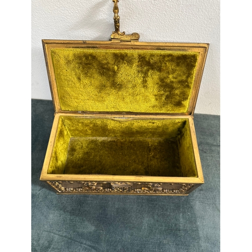 192 - Antique French brass and velvet lined box/ casket