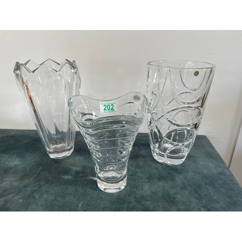 202 - 3 x Clear glass crystal vases - Ralph Lauren, Rogaska and one other.