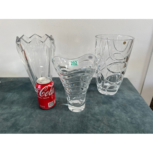 202 - 3 x Clear glass crystal vases - Ralph Lauren, Rogaska and one other.