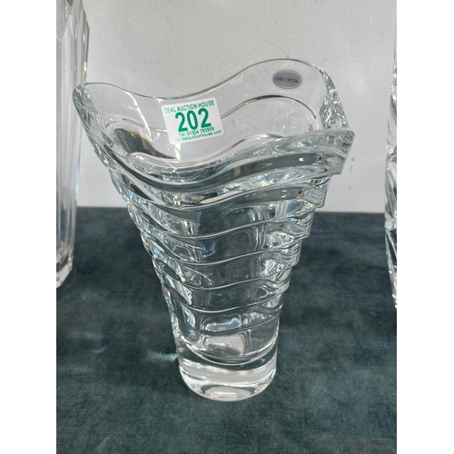 202 - 3 x Clear glass crystal vases - Ralph Lauren, Rogaska and one other.