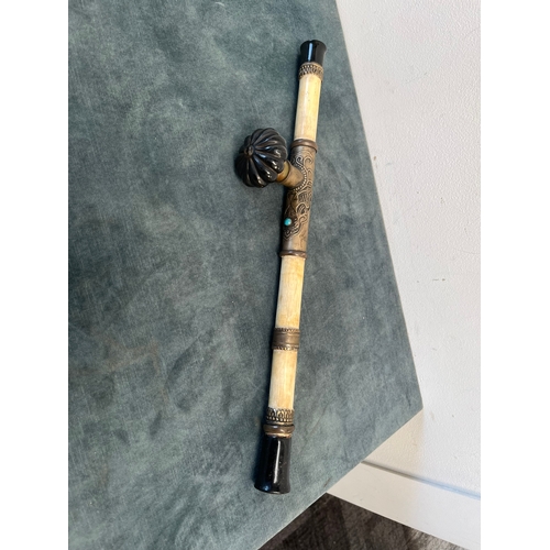 224 - Oriental bone and brass opium pipe