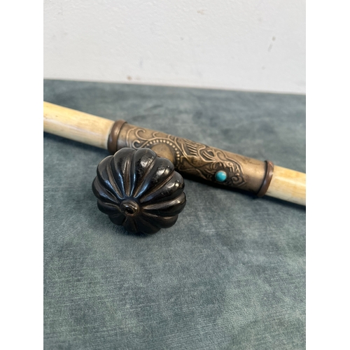 224 - Oriental bone and brass opium pipe