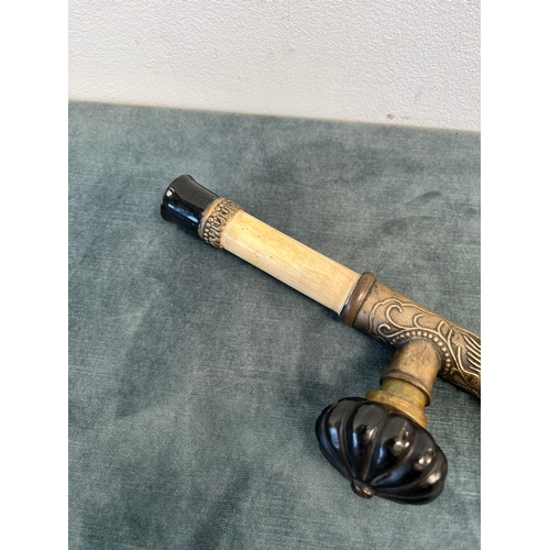 224 - Oriental bone and brass opium pipe