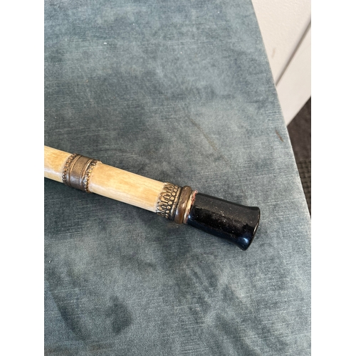 224 - Oriental bone and brass opium pipe