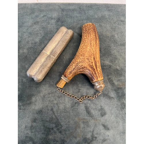 225 - Antler powder/ drinking flask and cigar case