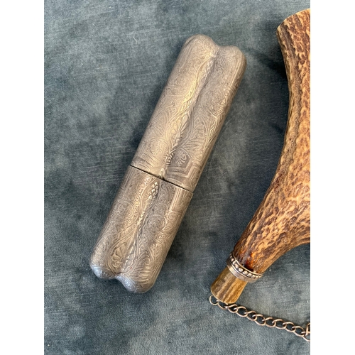 225 - Antler powder/ drinking flask and cigar case