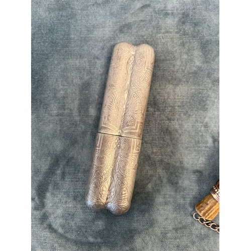 225 - Antler powder/ drinking flask and cigar case