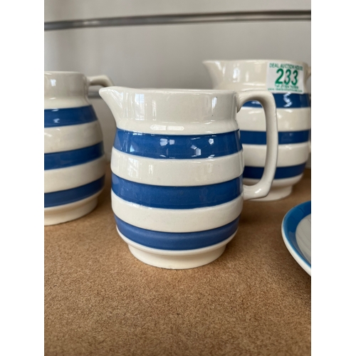 233 - 3 x Cornish ware jugs and cup and saucer