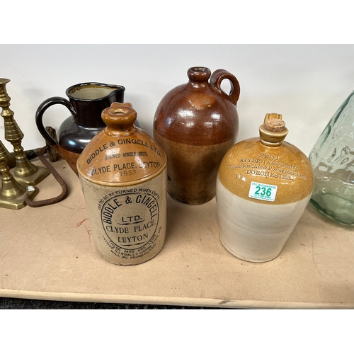 236 - 3 x Stoneware flagons and stoneware jug