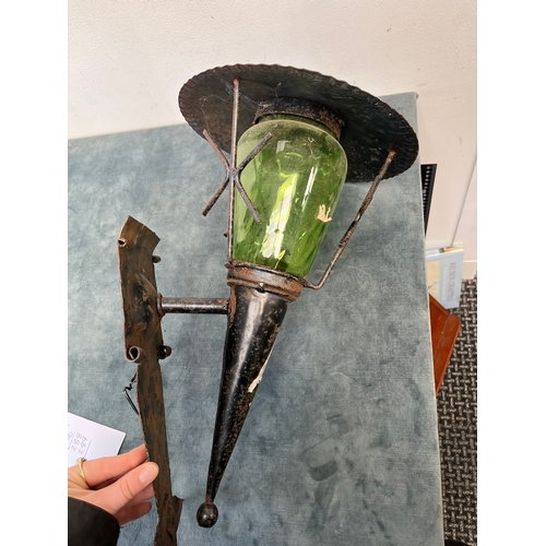 255 - Wall hanging metal and glass exterior light