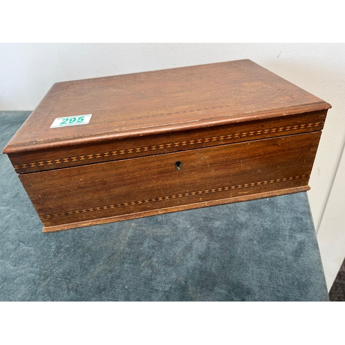 295 - Wooden box with inlay and a part chess set