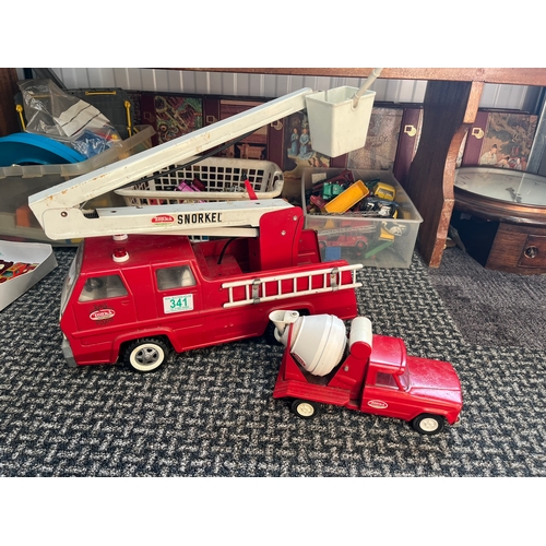 341 - Tonka Snorkel fire engine and Tonka cement mixer