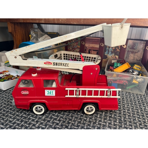 341 - Tonka Snorkel fire engine and Tonka cement mixer