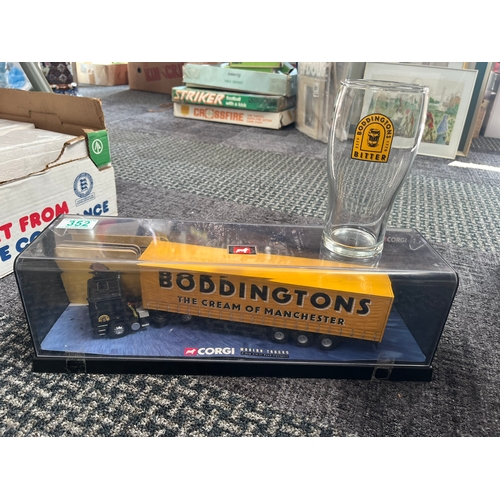 352 - Corgi Boddingtons bitter lorry, pint glass and beer mats