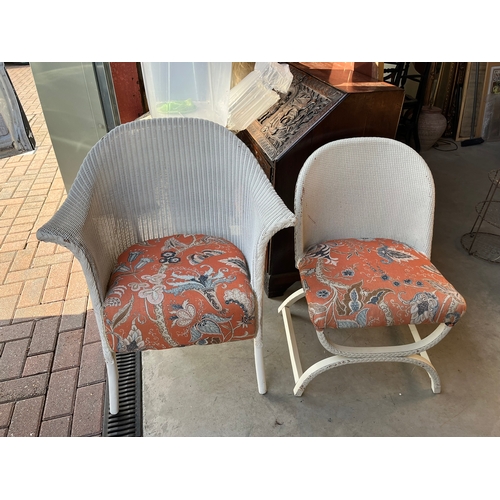 18 - 2 x White Lloyd Loom chairs with upholstered seats