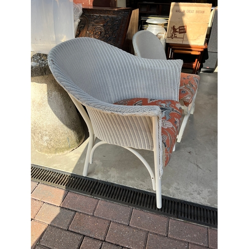 18 - 2 x White Lloyd Loom chairs with upholstered seats