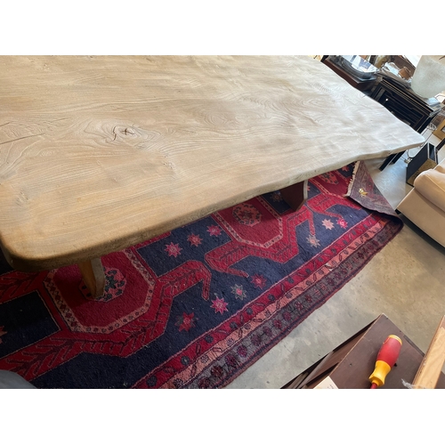 55 - Very large and heavy farmhouse style elm dining table. Constructed from one piece of elm. 

This tab... 