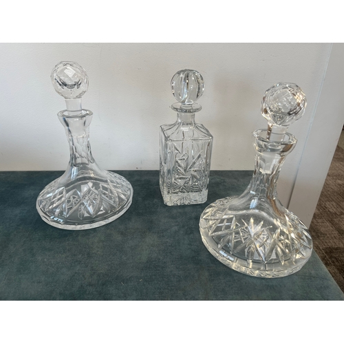 369 - 3 x Crystal glass decanters - 2 Ships