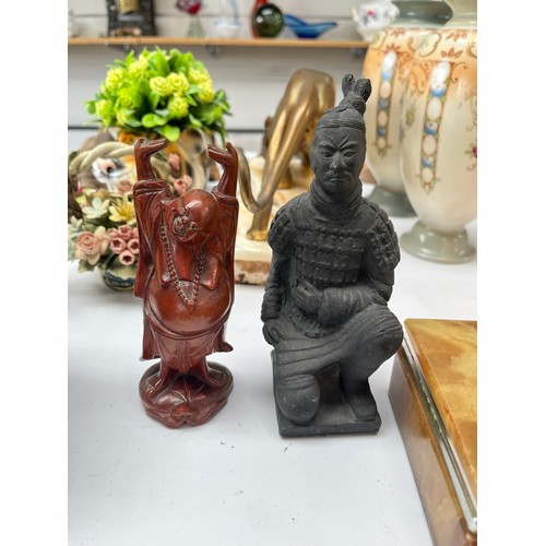 177 - Small wooden carved buddha and terracotta warrior