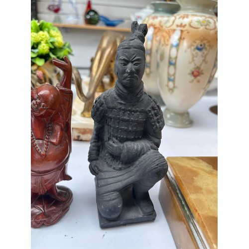 177 - Small wooden carved buddha and terracotta warrior