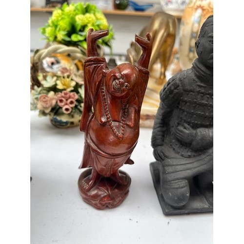 177 - Small wooden carved buddha and terracotta warrior